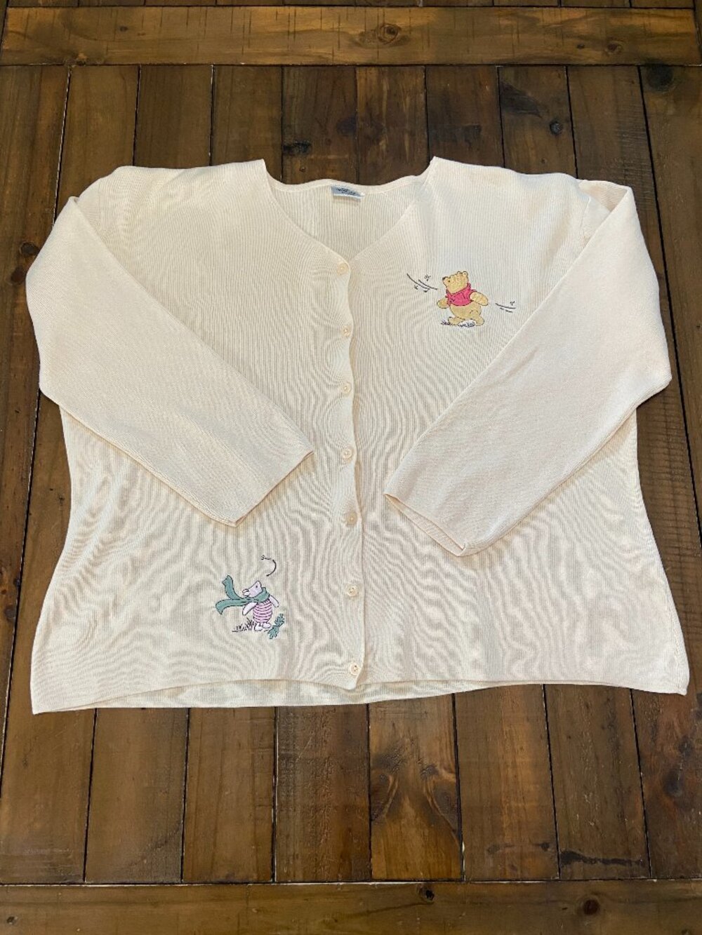Vintage 90s Disney Store Winnie the Pooh & Piglet Embroidered Cardigan - Ivory